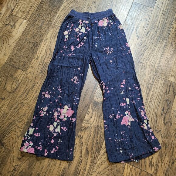 Free People Movement Day Trippin Blue Splatter Wide Leg Pants Cotton Medium M - Picture 3 of 8